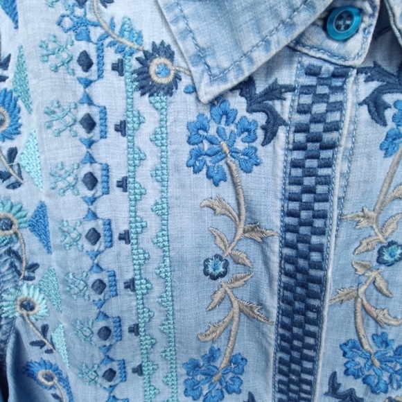 Driftwood Sundance Blue Embroidered Boho Chic Denim Shirt XS - Picture 4 of 14